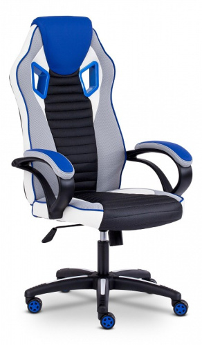 Кресло PILOT кож/зам/ткань, черный перфорированный/св.серый/синий, 36-6/06/TW-14/36-39. Фото №1