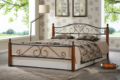 Кровать AT-815 дерево гевея/металл, 140*200 см (Double bed), красный дуб/черный фото Кровать AT-815 дерево гевея/металл, 140*200 см (Double bed), красный дуб/черный. Фото №2