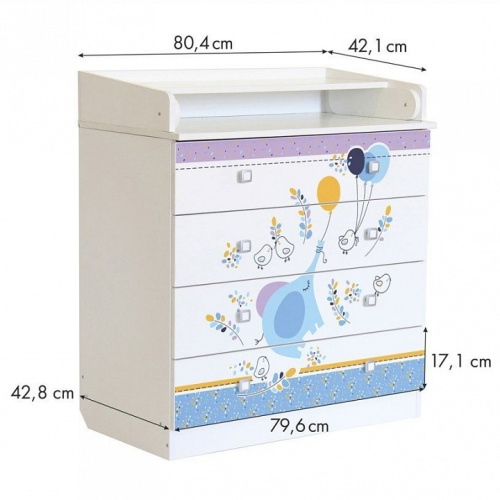 Комод пеленальный Polini kids Simple 1580 Слоник на шаре, белый. Фото №5