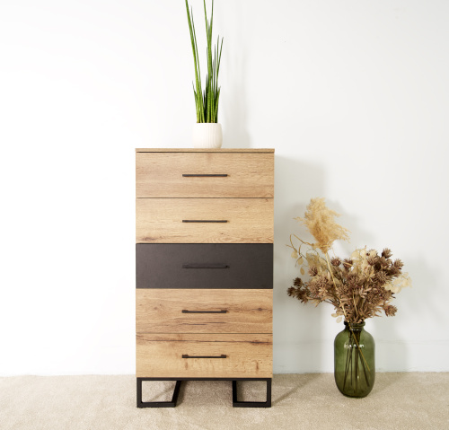 Комод с 5 ящиками Loft Дуб табак/Графит. Фото №8