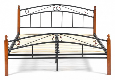 Кровать AT-8077 Wood slat base дерево гевея/металл, 160*200 см (Queen bed), красный дуб/черный. Фото №2