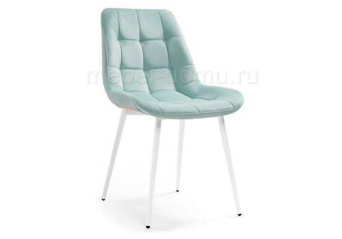 Стул Келми микровелюр светло-голубой / белый глянец. Фото №1
